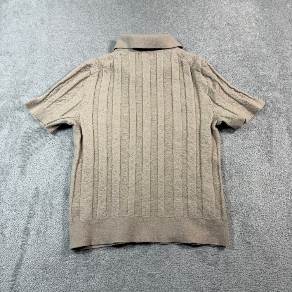 Nordstrom Polo Top Womens Medium Beige Merino Wool Silk Blend Ribbed Casual - Picture 2 of 9